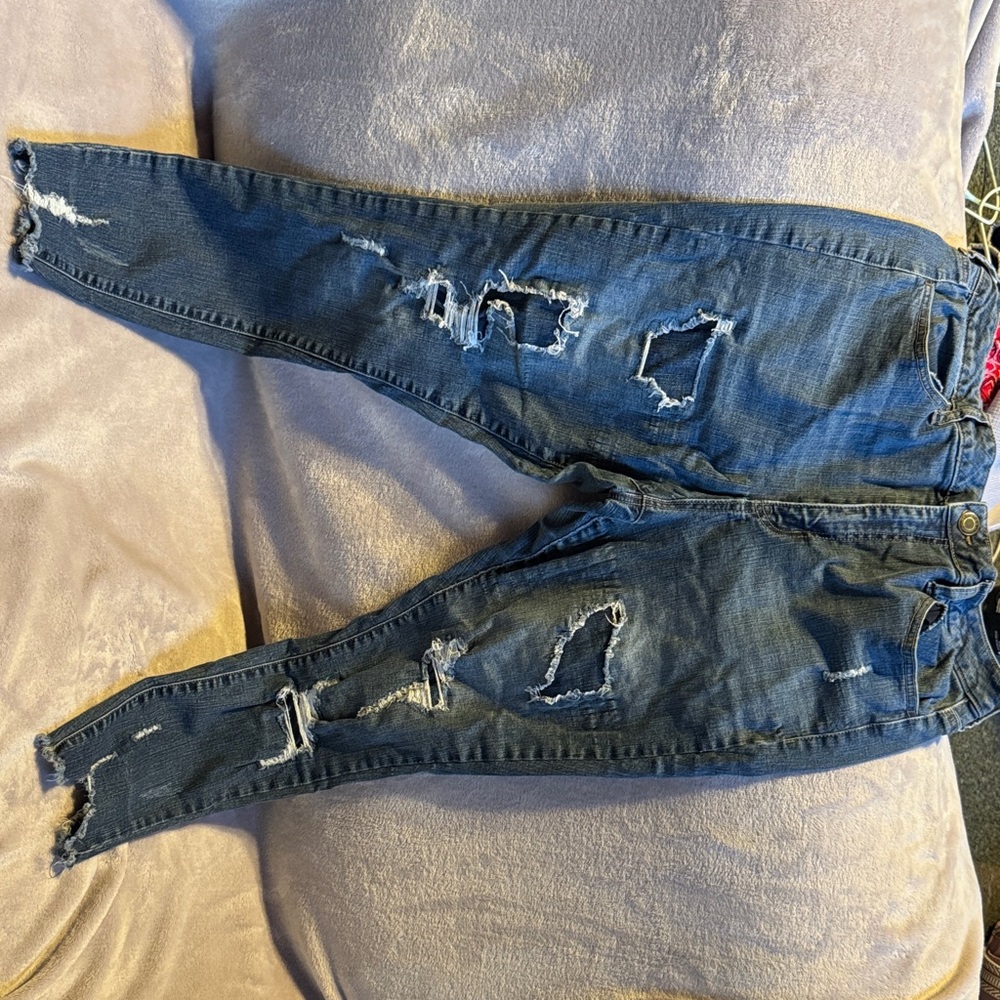 SO Women's Ripped Dark Blue Skinny Jeans